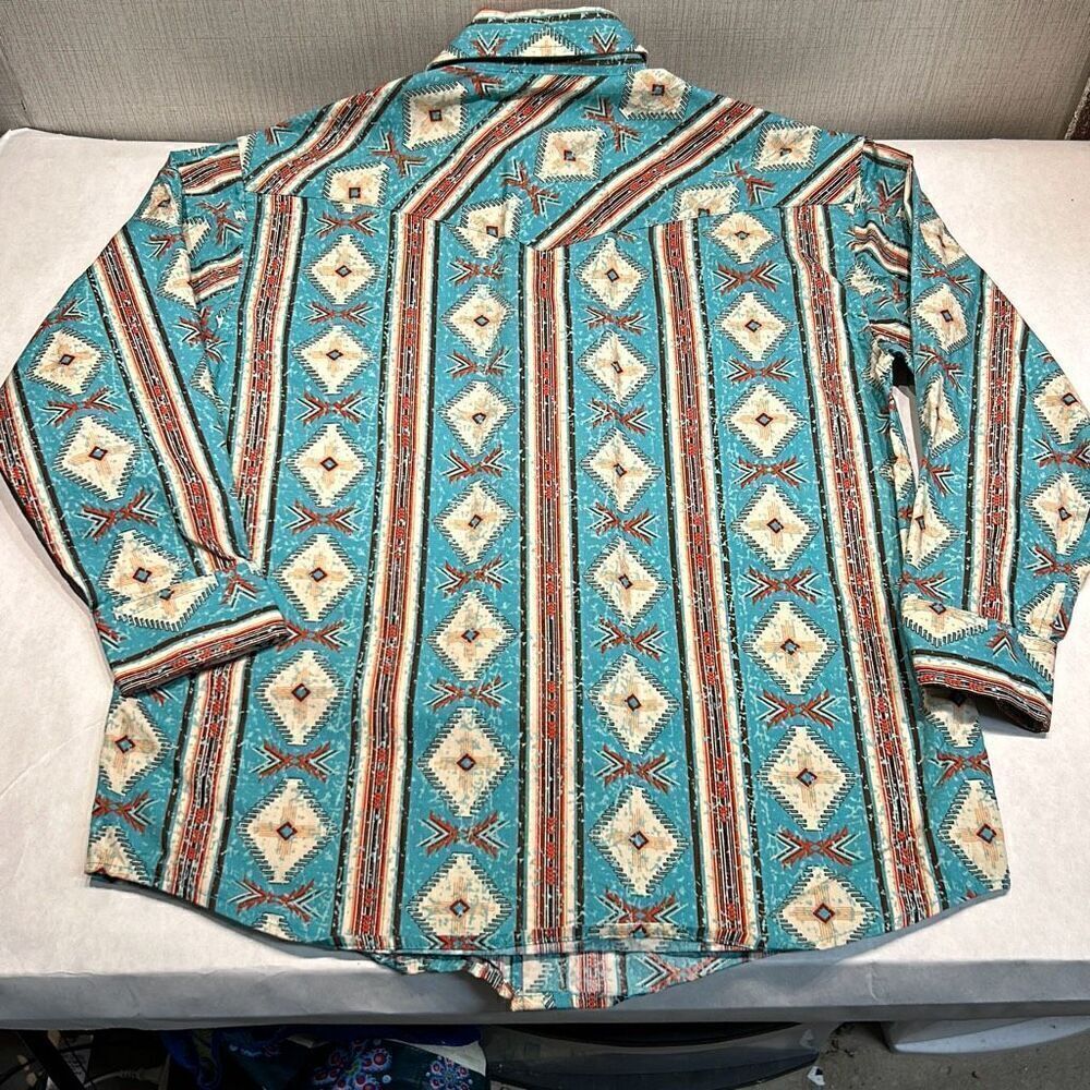 Rock & Roll Denim Boys Snap Button Down Shirt Size Medium Long Sleeve Southwest - Picture 4 of 4